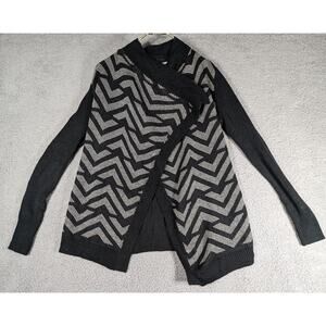 Candies Cardigan Womens Size S Black White Geometric Pattern Long Sleeve Wrap